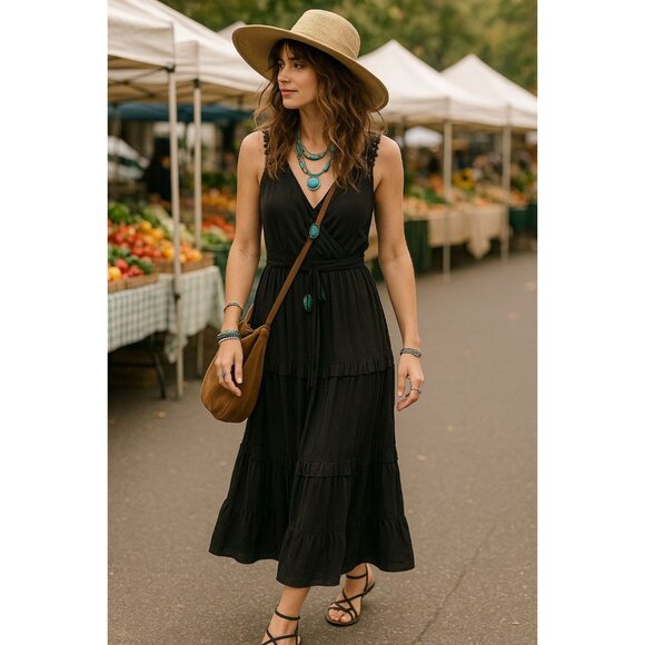Paige Black Women’s Midi Dress Size Small Sleeveless Boho Minimalist Evening - Picture 1 of 16